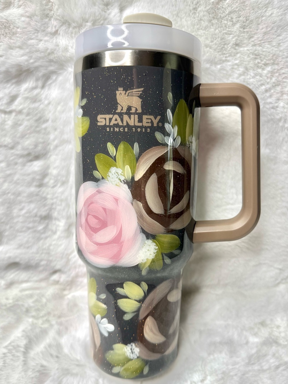 Hand painted Floral Stanley Quencher 40 oz